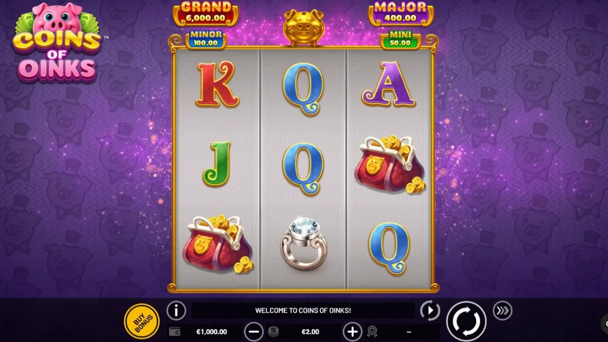 Tampilan visual mewah dari slot Coins of Oinks dengan tema babi kaya