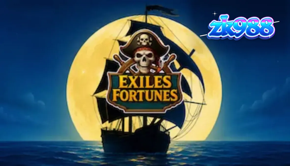 Tampilan visual slot bertema bajak laut Exiles Fortunes dengan gulungan 3x3